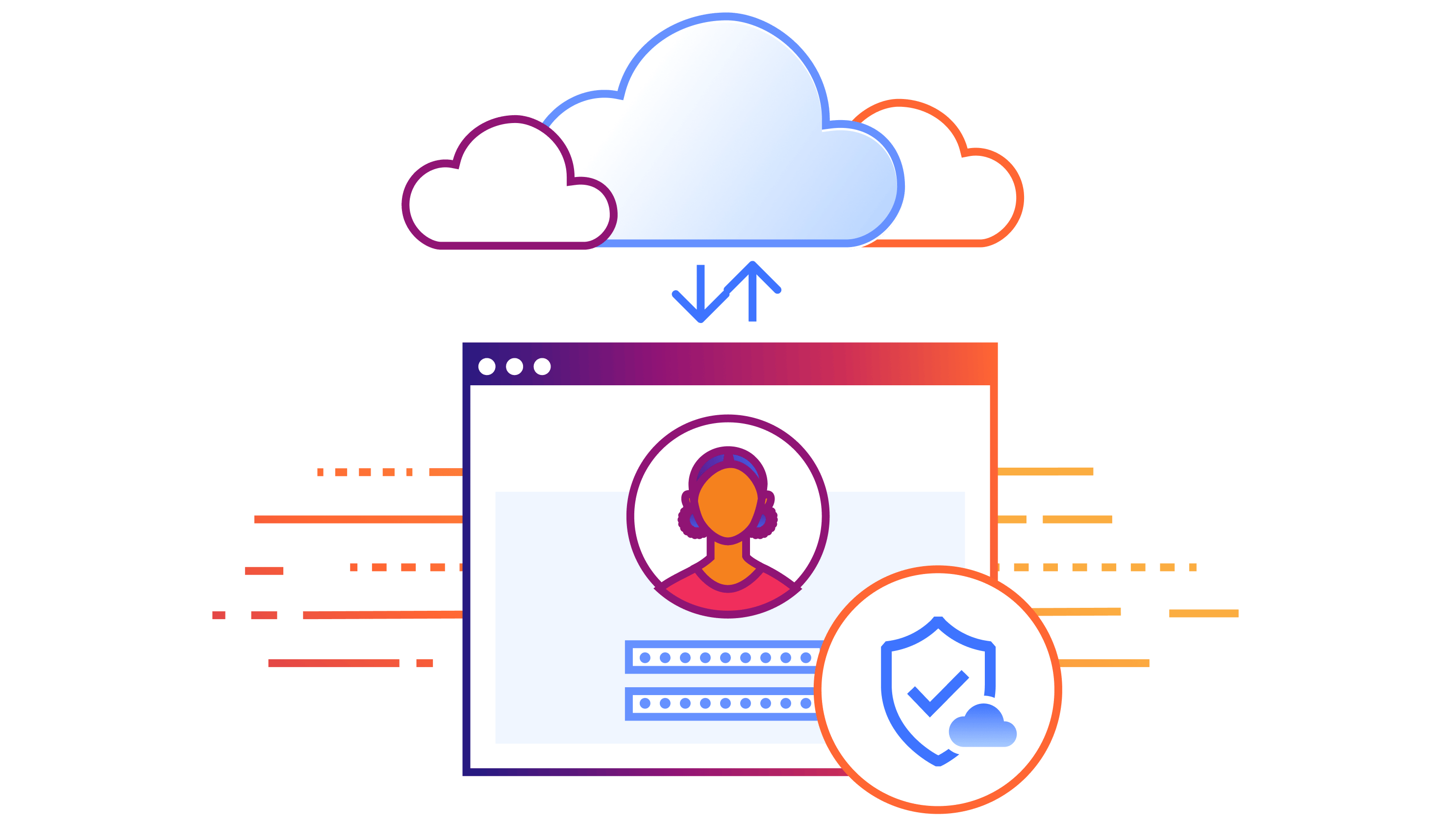 Illustration d’une solution SaaS sécurisée montrant un écran d’ordinateur protégé en interaction avec le cloud